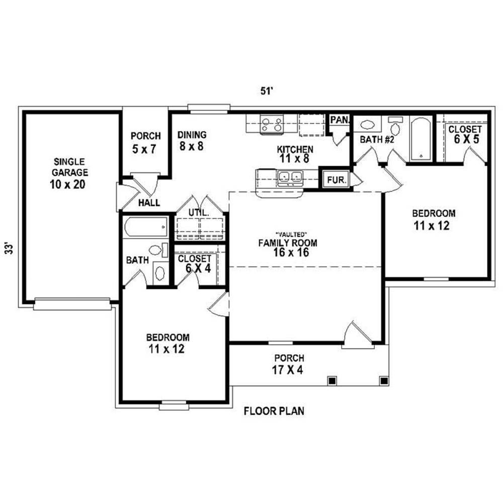 Floor Plan First Story of Ranch Plan #170-1796